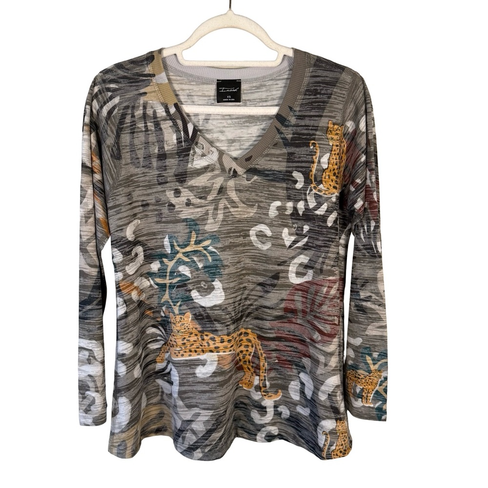 Inoah Jungle Print Leopard Long Sleeve Top Size XS Lightweight Boho Neutral